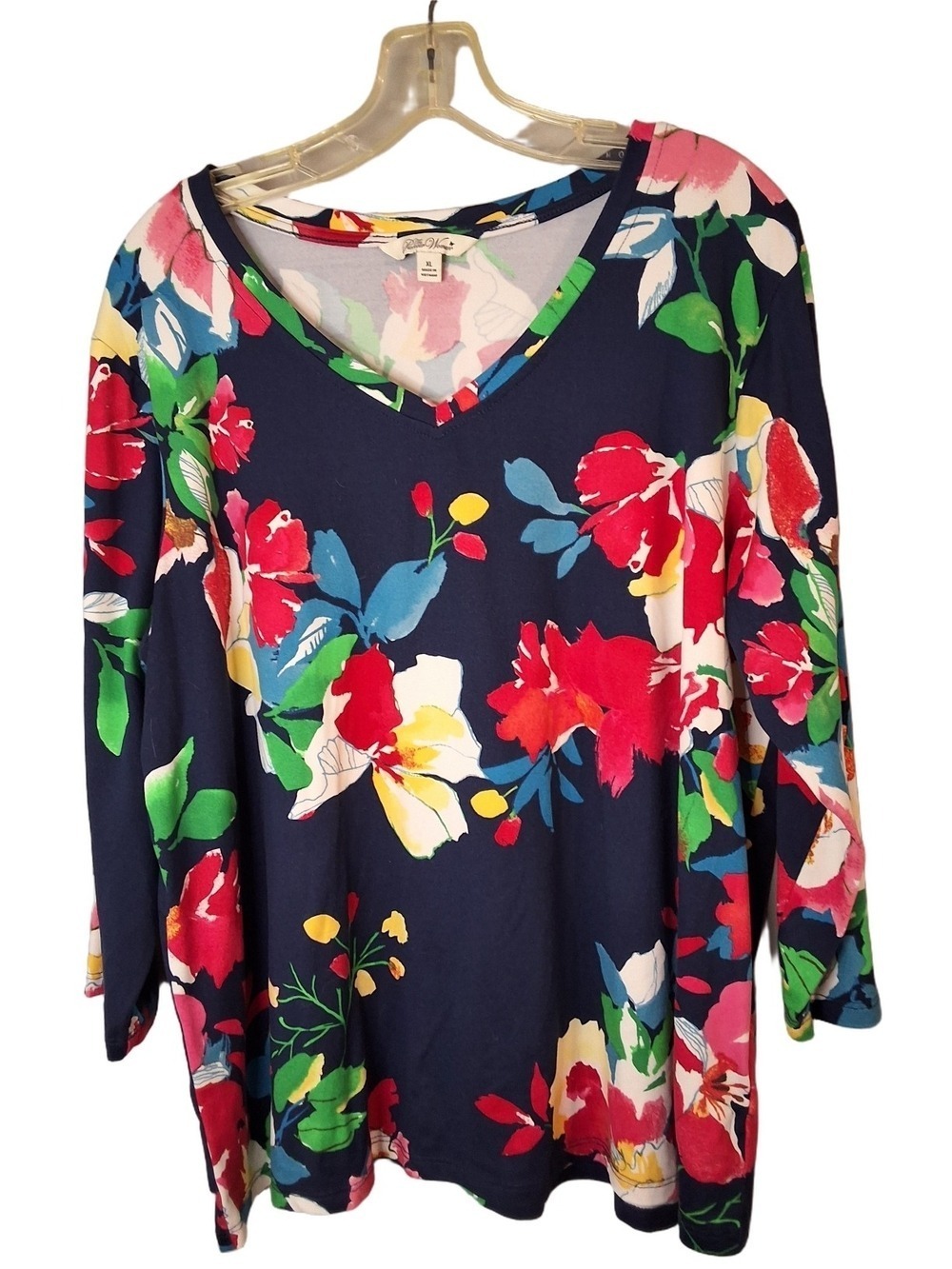 The Pioneer Woman Navy Red Floral V Neck Top XL - Picture 2 of 6